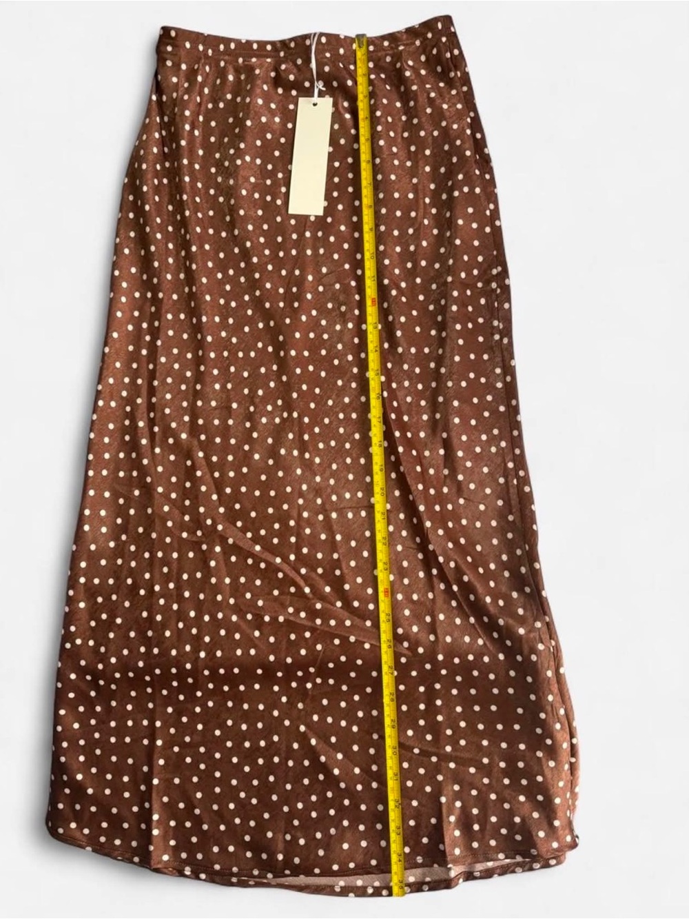 Brown Polka Dot Satin Corset Style Crop Top & Maxi Skirt Matching Set - Size S - Picture 4 of 10